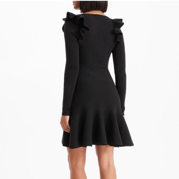 Express Black Long Sleeve Ruffle Shoulder Fit & Flare Dress – Size XS - Picture 2 of 9